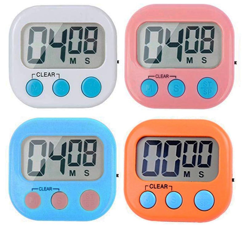 Rumcnjen Digital Kitchen Timer, Big Display Screen, Loud Alarm, Strong Magnetic Backing Stand, Cooking Baking Kids Classroom Teacher Game Timers, Minute Seconds Count Up Countdown and Simple Operation(4 Pack) - Image 1